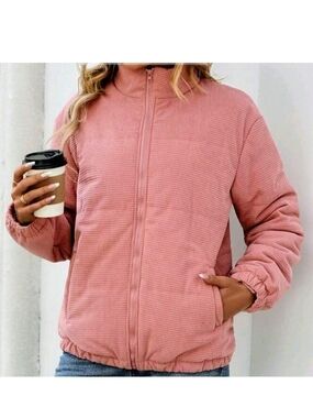 NEW Waffle Zip-Front Puffer Jacket - Dusty Rose